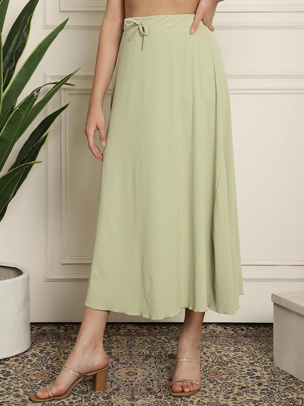 Image of NEUDIS Women Black Ribbed Flared Maxi Skirt