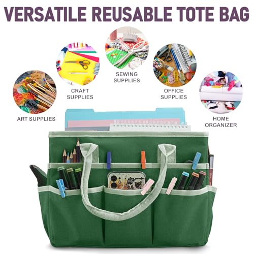 Image of Cupohus Art Organizer Craft Storage Tote Bag with Pockets and Handles, Oxford Fabric Carrying Caddy for Teacher, Officer, Artist, Traveler, and more -Green