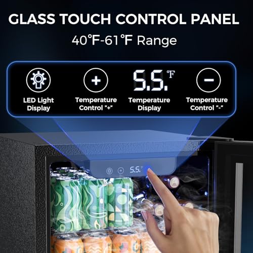 Image of COWSAR 1.7 Cu Ft Beverage Refrigerator and Mini Fridge Cooler - 68 Can Capacity, Glass Door, Quiet Operation, LED Temperature Control, Holds 16 Wine Bottles for Bar, Home, Office
