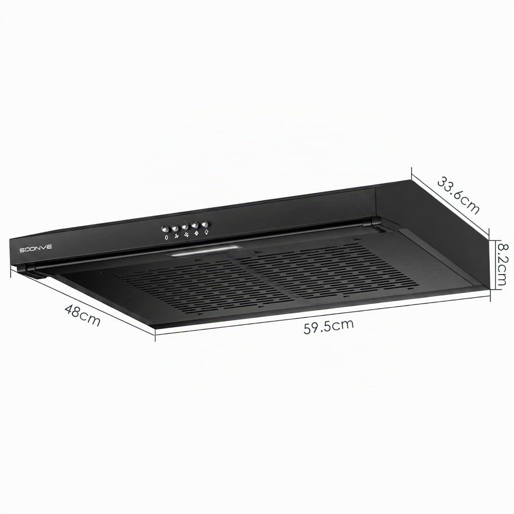 Dunstabzugshaube 60cm Unterbau Umlufthaube 220 m³/h Kohlefilter 3 Leistungsstufen Schwarz