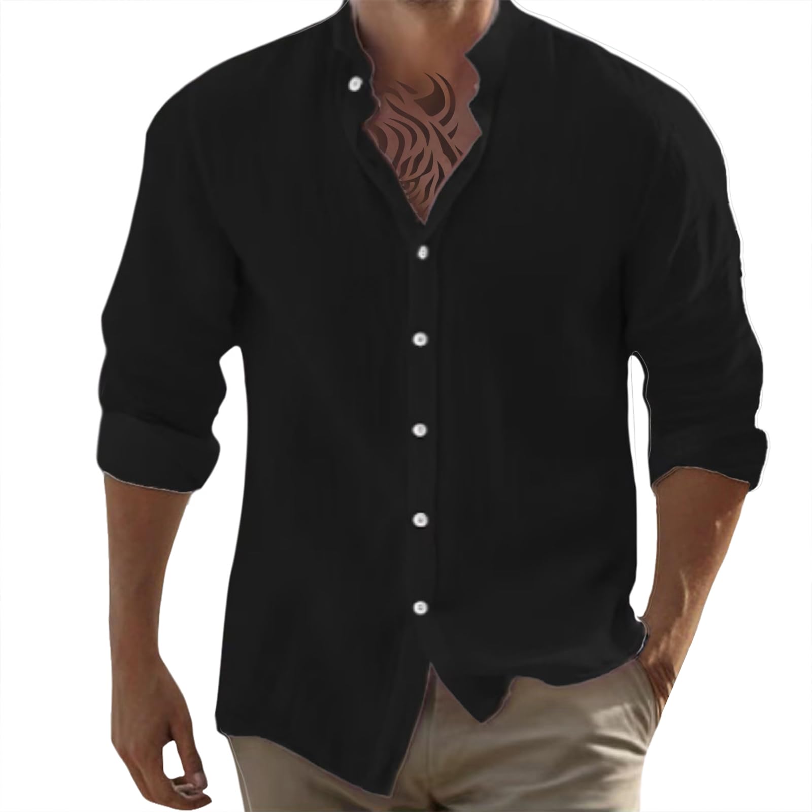 - Men Shirts Business Casual Vacation Fashion Soft and Comfy V Neck Long Sleeve Button Up Summer Untucked Shirt