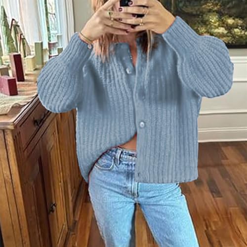 Image of Hixiaohe Cardigan Sweater for Women Long Sleeve Button Y2K Chunky Knit Sweater Fall Casual Open Front Outwear Knitwear Coat