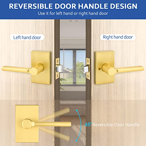 Bonpoly Satin Brass Door Lever Interior, Slim Closet Door Handle, Classic Passage Door Lever Hall And Closet Door Handles For Left Or Right Handing #TOP1