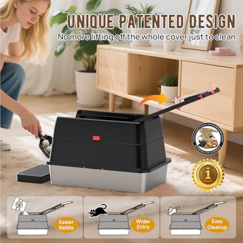 Stainless Steel Cat Litter Tray,SUS304 Metal,Removable Flip Cover & Enclosed High-Sided Designs, XXL Cat Toilet | Odor Control | Anti-Leakage | Durable | Non-Stick Surface | with Scoop,Pedal,Lid - Image 7