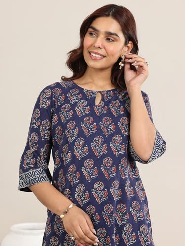Image of Libas Printed Cotton Straight Kurta With Palazzo and Dupatta