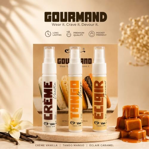 Image of OSSA Gourmand Parfum Miniature Set for Men & Women, 30ML (3 x 10ML) | Vanilla, Mango & Caramel Fragrances | Long Lasting Unisex Perfume Gift Set | Premium Travel Size Parfum Collection