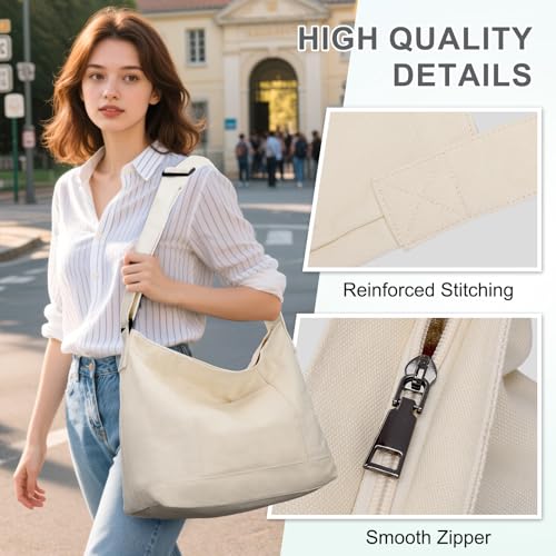 Image of VASCHY Canvas Messenger Tote Bag, Lightweight Casual Crossbody Slouchy Shoulder Hobo Side Bag for Men and Women