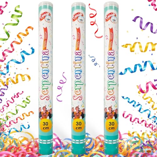 Cañón Confeti Boda, Cañón para fiestas y eventos, Fáciles y Seguros de Usar, Apto para bodas, eventos, celebraciones,  Uso interior y Exterior, Diseño Serpentina Multicolor, 30 cm, Pack de 3 unidades