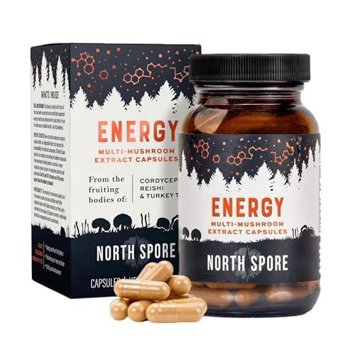North Spore Organic ‘Energy’ Mushroom Extract Capsule Supplement | Stamina & Endurance | Cordyceps, Reishi, Turkey Tail | 100% Fruiting Body Extracts | Vegan, Non-GMO | Made in USA - 120ct