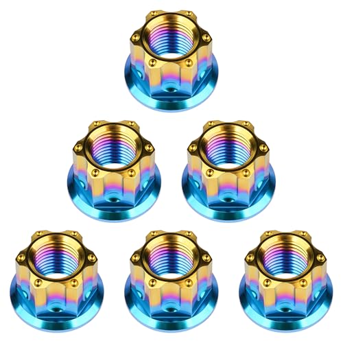 Image of Titanium M6 M8 M10 M12 M14 M16 Flange Bolt Nut Bicycle Motorcycle Rear Axle Car Modification Accessories Pack of 6 (M12 Pitch 1.5mm, Iridescent Blue)