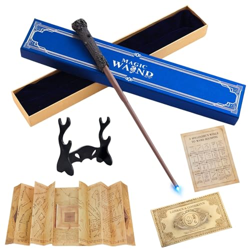 Harry Wand Exquisite Wands in Gift Box with Spell Chart Station Ticket Map and Holder 35CM Magic With Resin Handcrafted Wizard Wand Prop for Party Cosplay Accessory Halloween Decoration