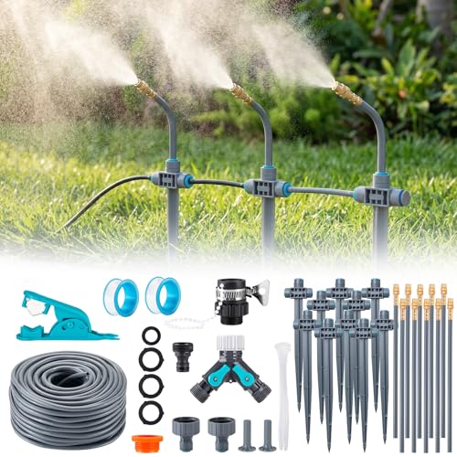 Garten Bewässerungssystem mit Erdspieß 360° Frei Verstellbar, Tropfbewässerung Präziser Durchflussregelung, Sprinklersystem Kühlsystem für Gewächshaus, Hochbeet, Terrasse, Balkontopfpflanzen