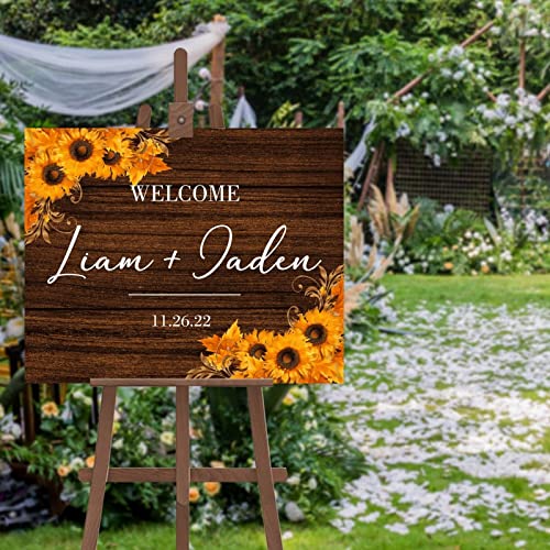 Panneau de bienvenue bois jaune tournesol personnalisé avec votre date de mariage
