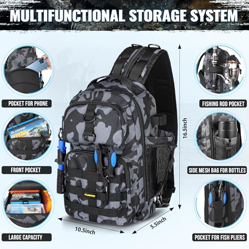 Image of PLUSINNO Fishing Gear,Fsihing Backpack with Floating Fishing Net,Tackle Boxes,Waterproof Fishing Tackle Bag,Fishing Gifts for Men