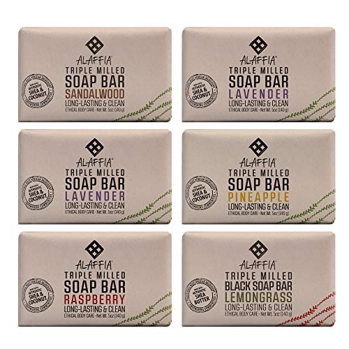Alaffia - Triple Milled Shea Butter Soap, Gently Cleanses of Grime while Helping Moisturize and Soothe with Shea Butter and Coconut Oil, Fair Trade, Gluten Free, Variety, 5 Ounces (6 Pack)
