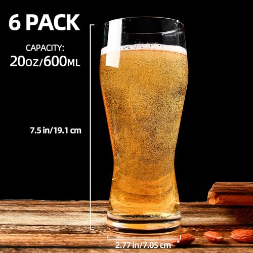20oz Pilsner Beer Glasses Set of 6, Classic Beer Glass, Large Capacity Beer Cup, Stylish Beer Gifts, Beer Cups and Mugs - Image 3
