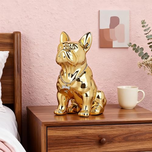 Estatua de Bulldog Francés dorado de resina decorativa miniatura 6