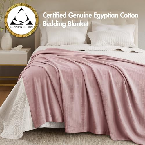 Image of Madison Park 100% Egyptian Cotton Twin Size Bed Blanket for Summer Rose | Cozy Soft Breathable Durable, Waffle Weave Woven Casual, Lightweight Knit All Season Throw for Bed Couch or Sofa, OEKO TEX