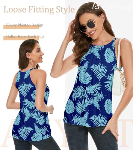 Image of Women Halter Tank Top with Built in Bra Flowy Sleevless Padded Camisole Loose Fit Summer Shirt Top S-3XL
