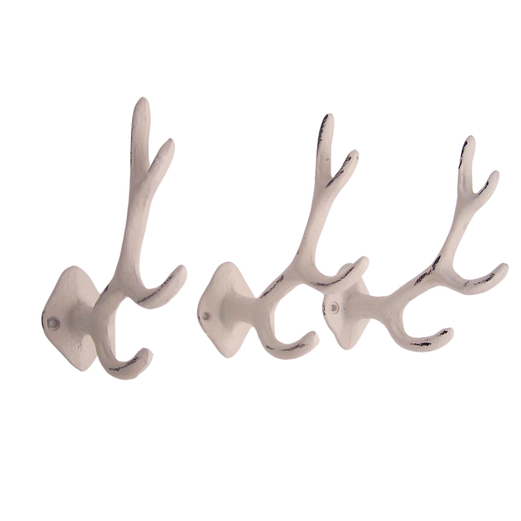 Wowser White Antler Wall Hooks, Set of 3, Wall Mounted Decoration, Rustic Decor, 5.5 Inches