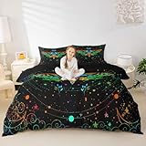 jejeloiu Moth Comforter Cover Set King Size Kids Gothic Skull Duvet Cover Set for Boys Girls Teens Colorful Sun Moon Bedding Set Breathable Galaxy Bedspread Cover Room Decor Quilt Cover