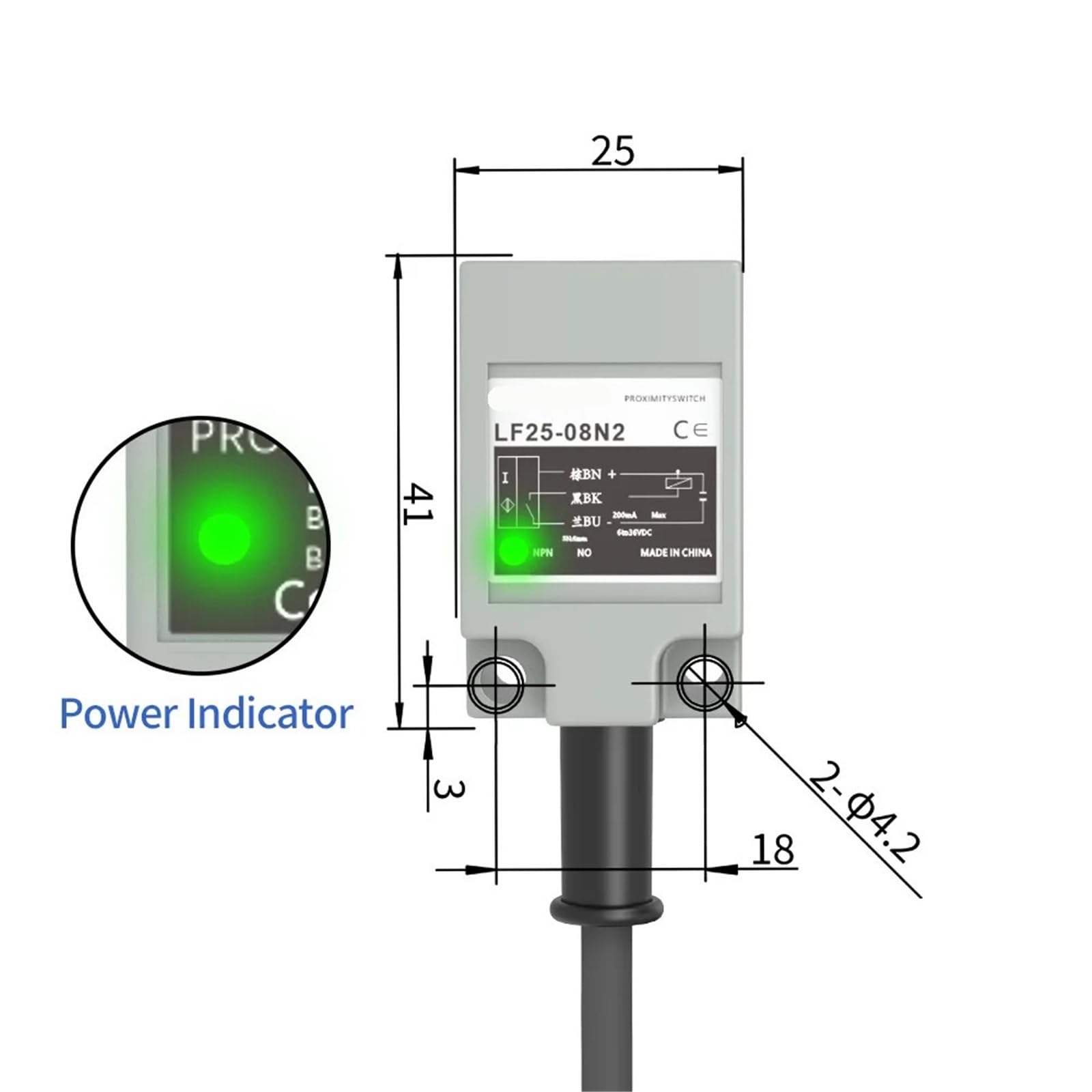 1 szt. TL-N5MC1 Indukcyjny czujnik zbliżeniowy NPN PNP 10-30VDC 3-przewodowy IP67 odległość wykrywania 5 mm kwadratowy metalowy przełącznik z kablem 2 m (ciemny khaki)