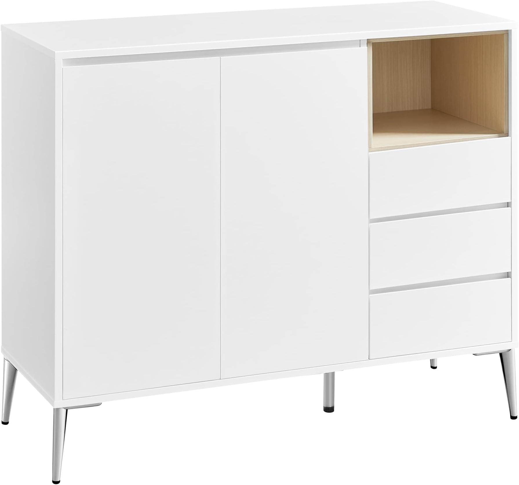 VASAGLE Sideboard, Storage Cabinet, with Doors and Height Adjustable Shelf, 3 Drawers, Open Compartment, Modern, 40 x 103.5 x 85 cm, for Living Room, Kitchen, Study, Cloud White BBK273W21