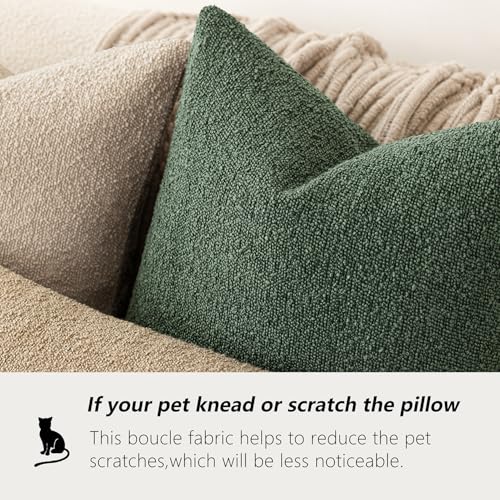 Image of Foindtower Set of 2, Decorative Textured Boucle Throw Pillow Covers Accent Solid Pillow Cases Neutral Cozy Couch Cushion Case for Chair Sofa Bedroom Living Room Home Decor 26x26 Inch Pine Green