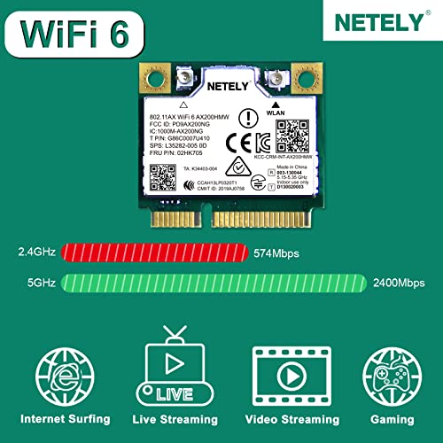 Netely WIFI 6 AX200HMW 3000Mbps Mini-Pcie Interface Wifi Adapter With Bluetooth 5.0 For Windows 10 11 64Bit Laptop Pcs thumb #1