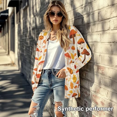 Image of Fall Maple Leaf Cardigan Sweaters for Women Long Sleeve Cardigan Soft Drape Open Front Dusters V-Neck Jackets Dressy