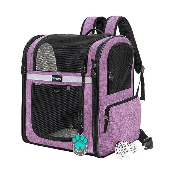 PetAmi-Dog-Backpack-Carrier-For-Small-Large-Cat-Pet-Puppies-Ventilated-Pet-Hiking-Backpack-Travel-Bag-Airline-Approved-Cat-Backpack-Carrier-Safety-Back-Support-Camping-Biking-Max-18-lbs-Purple Ventilated Pet Hiking Backpack