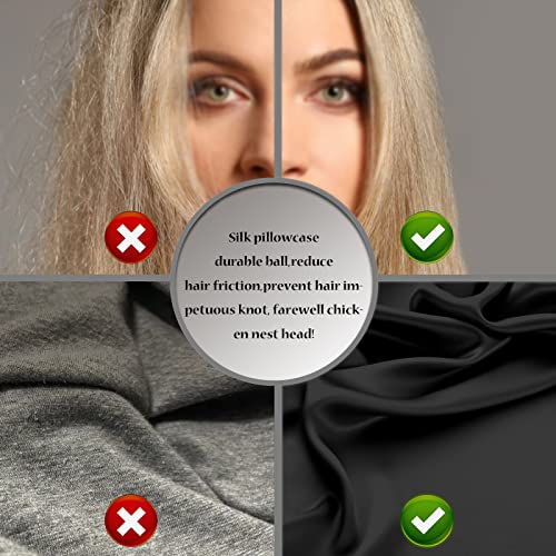 Natural Mulberry Silk Pillowcase for Hair and Skin Queen Size 20"X30" Silk Pillow Case with Hidden Zipper Soft Breathable Smooth Cooling Silk Pillow Covers for Sleeping(Black,Queen,1Pcs)