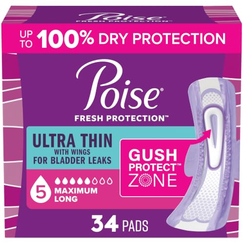 Image of Poise Ultra Thin Incontinence Pads for Women, 5 Drop, Wings, Long, 34 ct