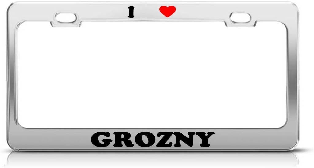 Envelope I HEART GROZNY Russia Metal Auto License Plate Frame Tag Holder