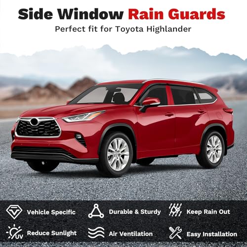 Image of Canvcle Highlander Rain Guards - Window Visors for Toyota Highlander 2020-2025 2026, Outside-Mount Tape-On Side Window Wind Deflectors for Highlander Accessories, Vent Visors Shades Rainproof 4PCS