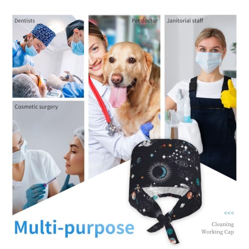 Image of Cute Pug Dog Print Working Cap Scrub Cap with Sweatband,Adjustable Fashion Bandage Tie Back Hat Headwear for Women Men