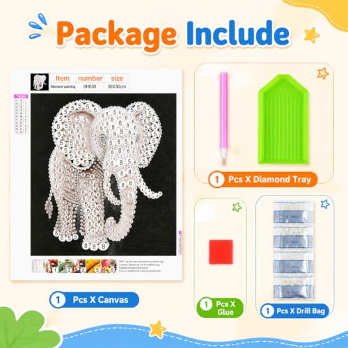 Image of HASTHIP 5D Elephant Pearl Diamond Painting Kit 11.8 X 11.8 in Wall Art