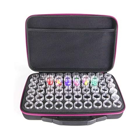 beiyoule Storage Box,60 Slot Diamond Painting Storage Container Box with Hand Bag Zipper Design,Storage Case for Small Parts Jewelry,Nail Art Craft Accessory Cover