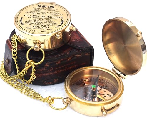 Mary Nautical- Brass Engraved Compass Son Gift - Dad to Son Gift - Mom to Son Gift - Graduation Day Gifts for Son -to My Son Love dad- Son Birthday Gifts - Confirmation Gifts for Son