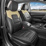 MotorBox Car Seat Covers – Classic Edition Faux Leather Black & Beige Seat Covers for Car – Perforated Cushioned Seat Protectors for Automotive Accessories, Trucks, SUV, Car – Two Front Covers - Image 2