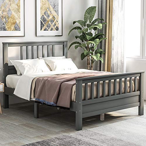 Wood Platform Bed with Headboard and Footboard, Mattress Foundation/Easy Assembly/Strong Wood Slat Support