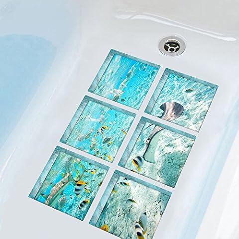 Popoye The Underwater World Bath Treads Sticker Safety Non Slip Bath Tub Tattoos Tub Stickers Tub Decals Tub Appliques 6 Pcs 5.9" X 5.9" Cover