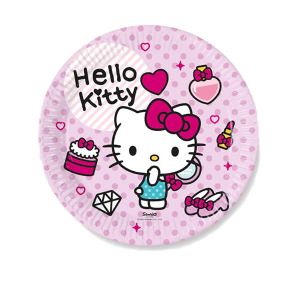 Procos Set per feste Hello Kitty – Fashion Stylish, 36 pezzi | Piatti di carta, bicchieri di carta, tovaglioli, per 8 bambini