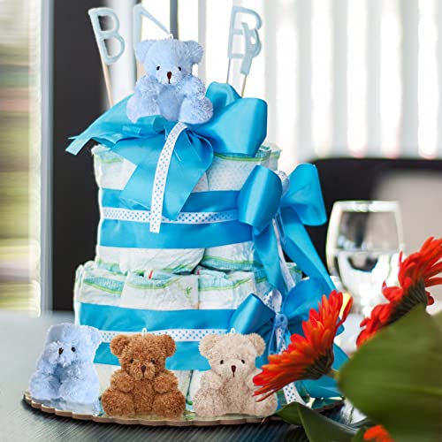 Threan 8 Pcs Mini Plush Bears 4'' Small Bear Bulk Stuffed Animal Toys Tiny Soft Bear Doll Present Stuffers For Graduation Baby Shower Party Favors Supplies (Blue, Brown, Apricot) #TOP6