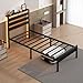 CLIBFENG Bed Frame Twin Size with USB Charging Station, LED Bed Frame with Wood Storage Headboard, Black Metal Platform Bed with Under Bed Storage, No Box Spring Needed, Noise Free