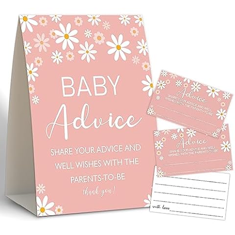 Retro Daisy Baby Shower Advice Cards for Parents To Be,Baby Advice Cards for Baby Shower,Baby Shower Guest Book,Baby Predictions And Advice Cards,50 Advice Cards & 1 Sign -4 Cover