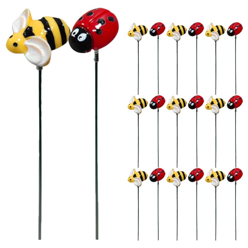 Abaodam Garden Bee and Ladybug Stakes Set of 2 Outdoor Lawn Plug-in Insect Yard Art for Patio Flower Beds Backyard Planter Decor