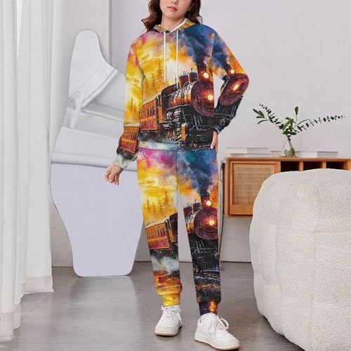 Boy Girl Clothes Outfits Kids Long Sleeve with Pants 2PCS Clothing Set, Train Watercolor Silhouette2