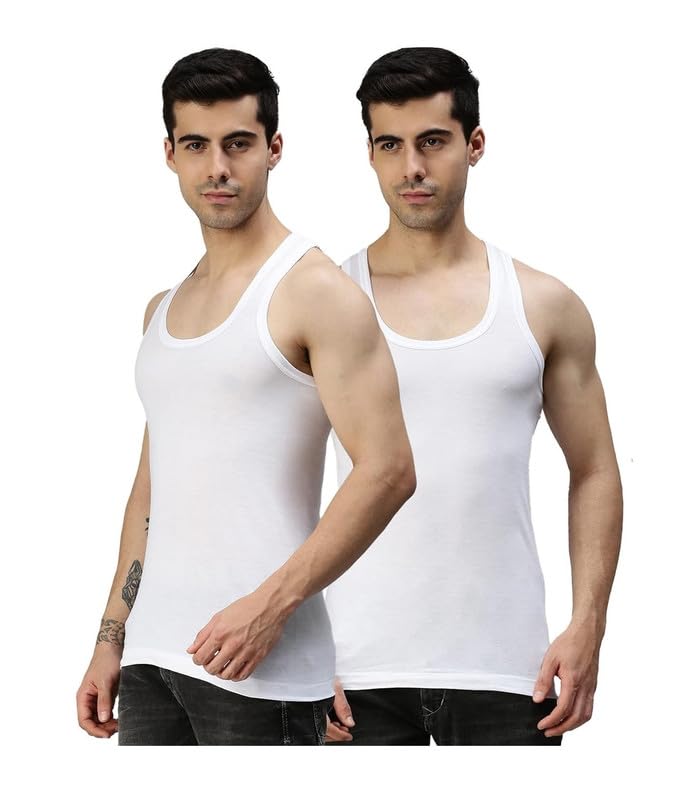 INNERO Men's Pure Cotton Regular Fit Round Neck Sleeveless Vest (White, Pack of 2)-image-33