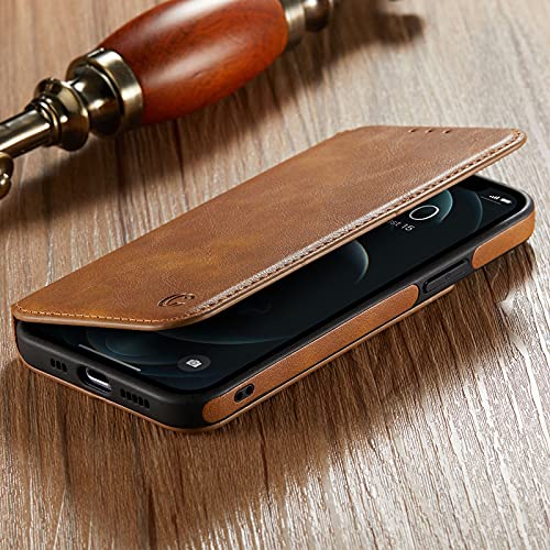 Casus Logo View Compatible With Iphone 12 Pro Max Wallet Case Slim Magnetic Flip Cover Faux Leather With Card Holder Slot Thin Kickstand (2020) 6.7" (Brown) #TOP5